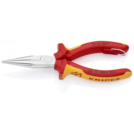 KNIPEX 25 06 160 T - Pince de mécanicien - à bec demi-rond avec coupe-fils (pince pour techniciens radio), chromée, poignées isolées revêtues d'un...