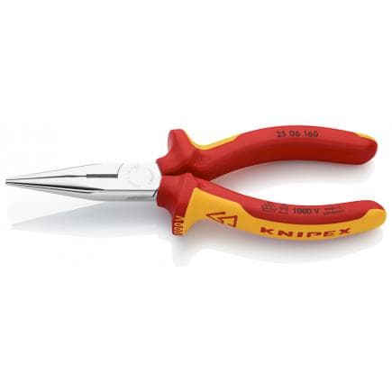 KNIPEX 25 06 160 - Pince de mécanicien - à bec demi-rond avec coupe-fils (pince pour techniciens radio) chromée, poignées isolées revêtues d'un...