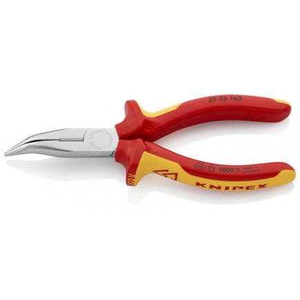 KNIPEX 25 26 160 - Pince de mécanicien - à bec demi-rond avec coupe-fils (pince pour techniciens radio) chromée, poignées isolées revêtues d'un...