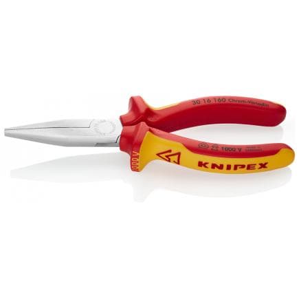 KNIPEX 30 16 160 - Pince de mécanicien - à bec long, chromée, poignées isolées revêtues d'un matériau bi-composant, certifiées VDE, bec long et...