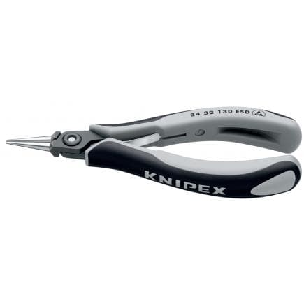 KNIPEX 34 32 130 ESD - Pince de précision spéciale électronique ESD, acier bruni, tête polie, poignées revêtues d'un matériau bi-composant, bec...