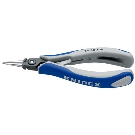 KNIPEX 34 32 130 - Pince de précision spéciale électronique, acier bruni, tête polie, poignées revêtues d'un matériau bi-composant, bec rond pointu