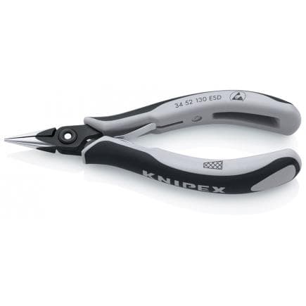 KNIPEX 34 52 130 ESD - Pince de précision spéciale électronique ESD, acier bruni, tête polie, poignées revêtues d'un matériau bi-composant, bec...