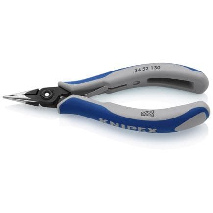 KNIPEX 34 52 130 - Pince de précision spéciale électronique, acier bruni, tête polie, poignées revêtues d'un matériau bi-composant, bec demi-rond,...