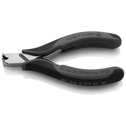 KNIPEX 64 02 115 ESD - Pince pour électronique à tranchant frontal, tête polie miroir, poignées revêtues d'un matériau bi-composant à "dispersion...