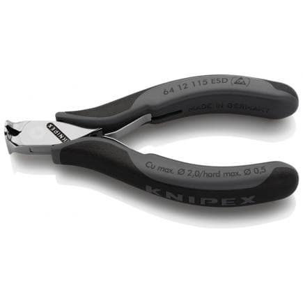 KNIPEX 64 12 115 ESD - Pince pour électronique à tranchant frontal, tête polie miroir, poignées revêtues d'un matériau bi-composant à "dispersion...