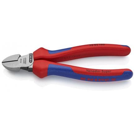 KNIPEX 70 02 160 SB - Pince coupante latérale de mécanicien, tête polie, poignées revêtues d'un matériau bi-composant, avec tranchant allongé