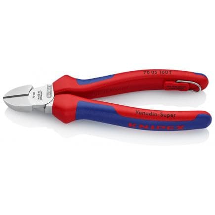 KNIPEX 70 05 160 T - Pince coupante latérale de mécanicien chromée, poignées revêtues d'un matériau bi-composant, avec tranchant allongé et bague...