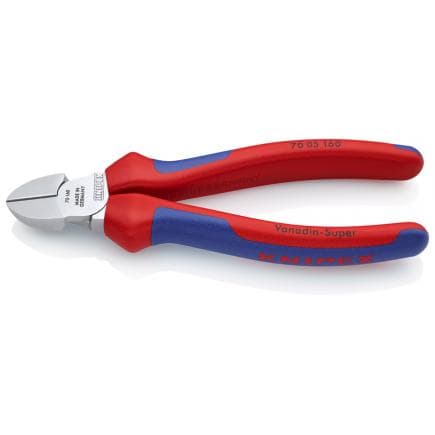 KNIPEX 70 05 160 - Pince coupante latérale de mécanicien chromée, poignées revêtues d'un matériau bi-composant, avec tranchant allongé