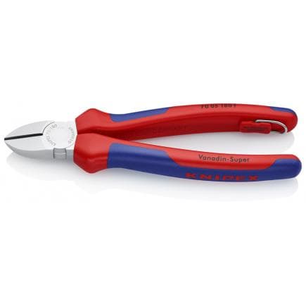 KNIPEX 70 05 180 T - Pince coupante latérale de mécanicien, chromée, poignées revêtues d'un matériau bi-composant, avec bague de fixation intégrée