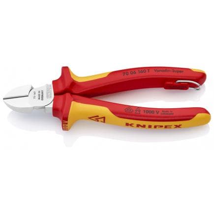 KNIPEX 70 06 160 T - Pince coupante latérale de mécanicien, chromée, poignées isolées revêtues d'un matériau bi-composant, certifiées VDE, avec...