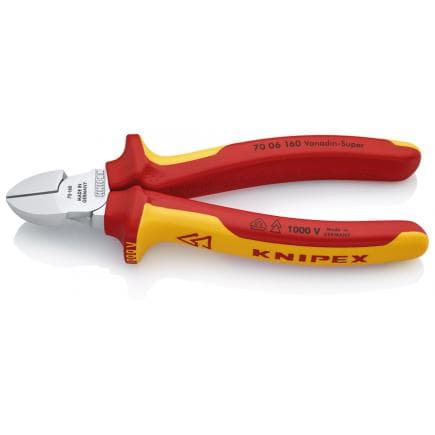 KNIPEX 70 06 160 - Pince coupante latérale de mécanicien chromée, poignées isolées revêtues d'un matériau bi-composant, certifiées VDE, avec...