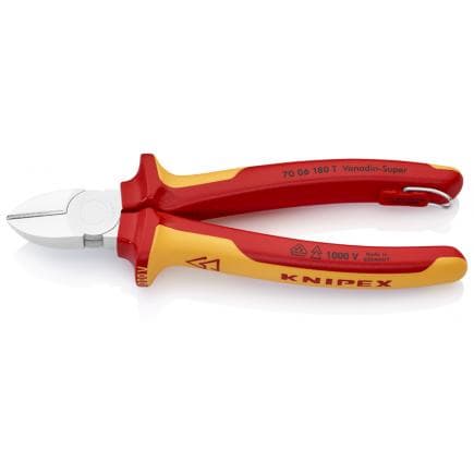 KNIPEX 70 06 180 T - Pince coupante latérale de mécanicien, chromée, poignées isolées revêtues d'un matériau bi-composant, certifiées VDE, avec...