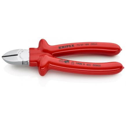 KNIPEX 70 07 180 - Pince coupante latérale de mécanicien chromée, poignées isolées par immersion, certifiées VDE