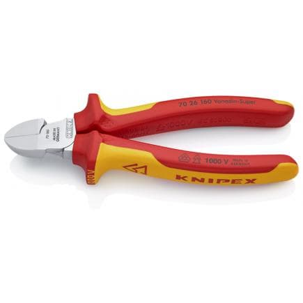 KNIPEX 70 26 160 - Pince coupante latérale de mécanicien chromée, poignées isolées revêtues d'un matériau bi-composant, certifiées VDE, avec...