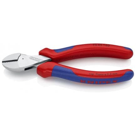 KNIPEX 73 05 160 - Pince coupante latérale chromée X-Cut® compacte à force de coupe élevée, poignées revêtues d'un matériau bi-composant