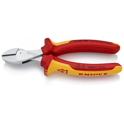KNIPEX 73 06 160 - Pince coupante latérale chromée X-Cut® compacte à force de coupe élevée, poignées isolées revêtues d'un matériau bi-composant,...