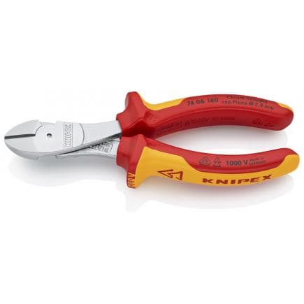 KNIPEX 74 06 160 - Pince coupante latérale de mécanicien type "strong", chromée, poignées isolées revêtues d'un matériau bi-composant, certifiées VDE