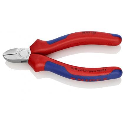 KNIPEX 76 05 125 - Pince coupante latérale de mécanicien pour électromécanique, chromée, poignées revêtues d'un matériau bi-composant
