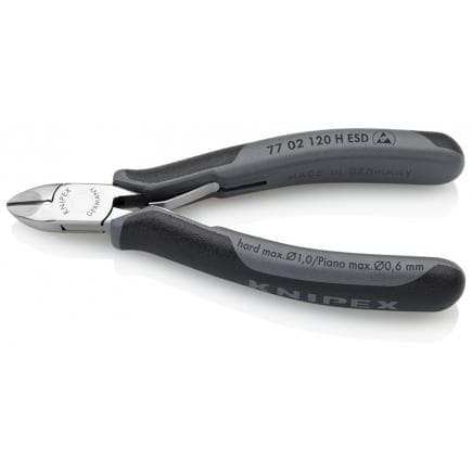 KNIPEX 77 02 120 H ESD - Pince coupante pour électronique avec tranchant latéral en métal dur, tête polie miroir, poignées revêtues d'un matériau...