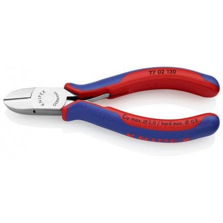 KNIPEX 77 02 130 - Pince coupante latérale pour électronique, tête polie miroir, poignées revêtues d'un matériau bi-composant, tête ronde biseautée