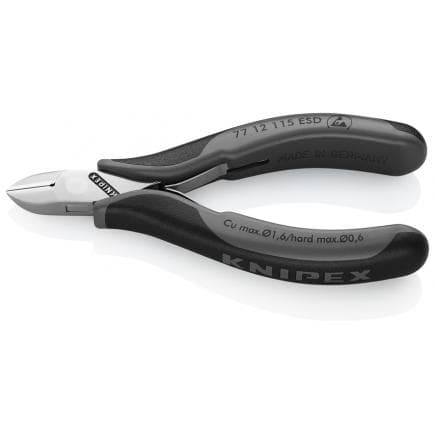 KNIPEX 77 12 115 ESD - Pince coupante latérale pour électronique, tête polie miroir, poignées revêtues d'un matériau bi-composant, tête ronde...