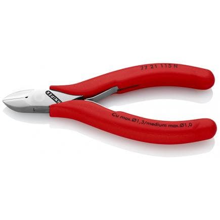 KNIPEX 77 21 115 N - Pince coupante latérale pour électronique, tête polie miroir, poignées enduites de résine synthétique, tête ronde, sans biseau