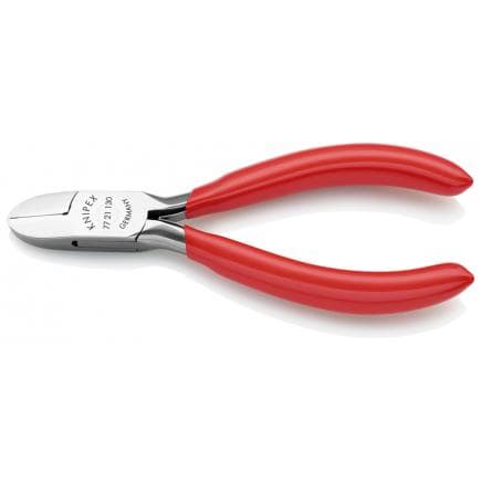 KNIPEX 77 21 130 - Pince coupante latérale pour électronique, tête polie miroir, poignées enduites de résine synthétique, tête ronde, sans biseau