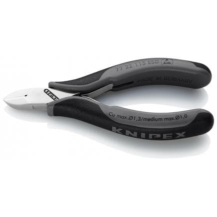 KNIPEX 77 22 115 ESD - Pince coupante latérale pour électronique, tête polie miroir, poignées revêtues d'un matériau bi-composant, tête ronde,...