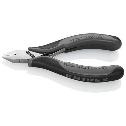 KNIPEX 77 32 115 ESD - Pince coupante latérale pour électronique, tête polie miroir, poignées revêtues d'un matériau bi-composant, tête pointue,...