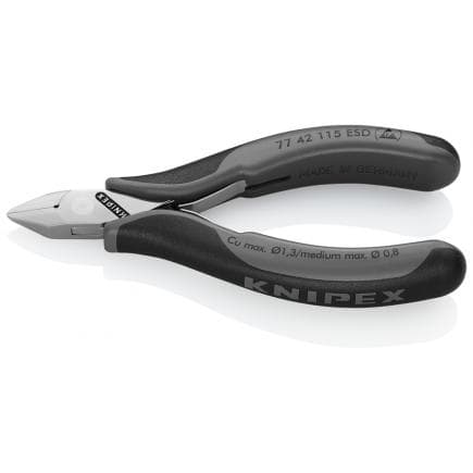 KNIPEX 77 42 115 ESD - Pince coupante latérale pour électronique, tête polie miroir, poignées revêtues d'un matériau bi-composant, tête pointue,...