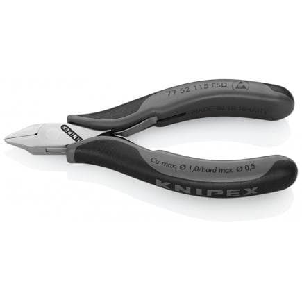 KNIPEX 77 52 115 ESD - Pince coupante latérale pour électronique, tête miroir, poignées revêtues d'un matériau bi-composant, tête pointue, plate...