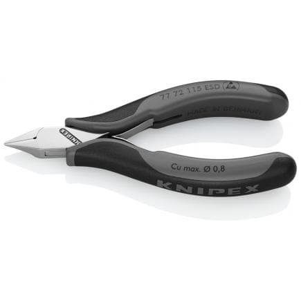 KNIPEX 77 72 115 ESD - Pince coupante latérale pour électronique, tête polie miroir, poignées revêtues d'un matériau bi-composant, petite tête...