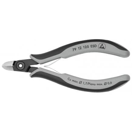 KNIPEX 79 12 125 ESD - Pince coupante latérale de précision pour électronique, acier bruni, tête polie, poignées revêtues d'un matériau...