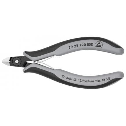 KNIPEX 79 22 120 ESD - Pince coupante latérale de précision pour électronique, acier bruni, tête polie, poignées revêtues d'un matériau...