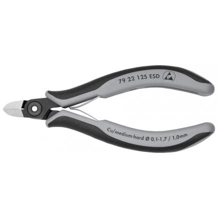 KNIPEX 79 22 125 ESD - Pince coupante latérale de précision pour électronique, acier bruni, tête polie, poignées revêtues d'un matériau...