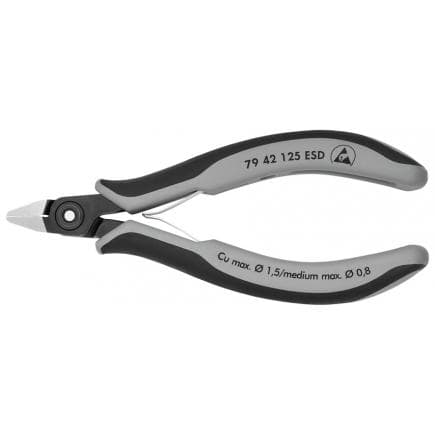 KNIPEX 79 42 125 ESD - Pince coupante latérale de précision pour électronique, acier bruni, tête polie, poignées revêtues d'un matériau...