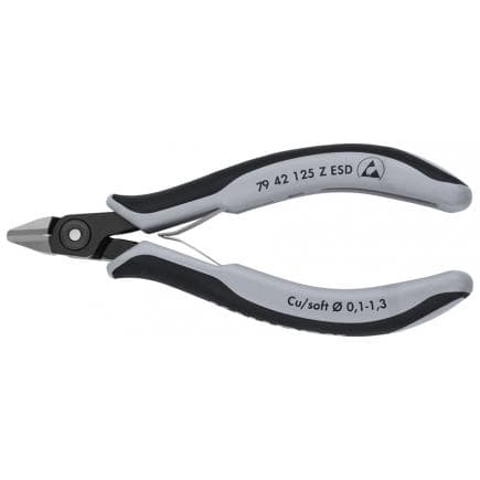 KNIPEX 79 42 125 Z ESD - Pince coupante latérale de précision pour électronique, acier bruni, tête polie, poignées revêtues d'un matériau...