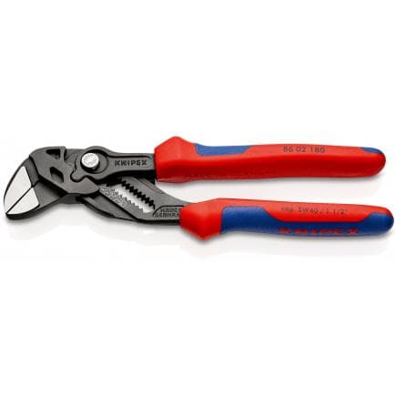KNIPEX 86 02 180 - Pince et clé en un seul outil, bondérisée noire, tête polie, poignées revêtues d'un matériau bi-composant