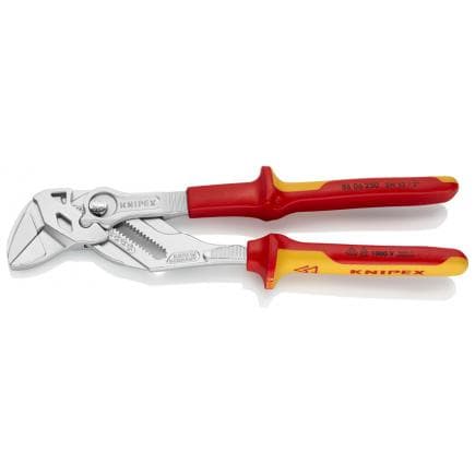 KNIPEX 86 06 250 - Pince et clé en un seul outil, chromée, poignées isolées revêtues d'un matériau bi-composant, certifiées VDE