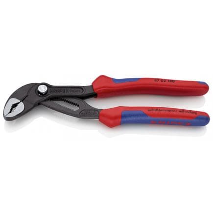 KNIPEX 87 02 180 - Pince multiprise Cobra® nouvelle génération pour tubes et écrous, bondérisée grise, tête polie, poignées revêtues d'un matériau...
