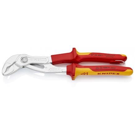 KNIPEX 87 26 250 T - Cobra® VDE Pince multiprise nouvelle génération pour tubes et écrous, chromée, poignées isolées revêtues d'un matériau...