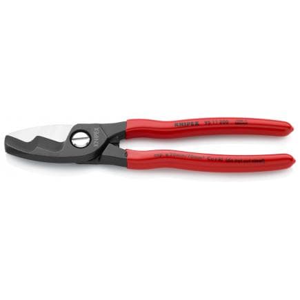 KNIPEX 95 11 200 - Cisaille à câbles à double tranchant, acier bruni, poignées enduites de résine synthétique