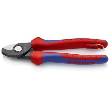 KNIPEX 95 12 165 T - Cisaille à câbles avec bague de fixation, acier bruni, poignées revêtues d'un matériau bi-composant, avec bague de fixation...