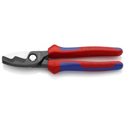 KNIPEX 95 12 200 - Cisaille à câbles à double tranchant, acier bruni, poignées revêtues d'un matériau bi-composant