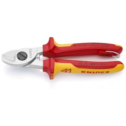 KNIPEX 95 16 165 T - Cisaille à câbles chromée, poignées isolées revêtues d'un matériau bi-composant, certifiées VDE, avec bague de fixation...