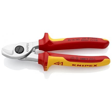 KNIPEX 95 16 165 - Cisaille à câble chromée, poignées isolées revêtues d'un matériau bi-composant, certifiées VDE
