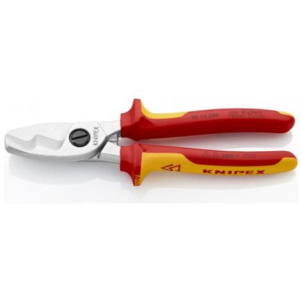 KNIPEX 95 16 200 - Cisaille à câbles avec double tranchant, chromée, poignées isolées revêtues d'un matériau bi-composant, certifiées VDE