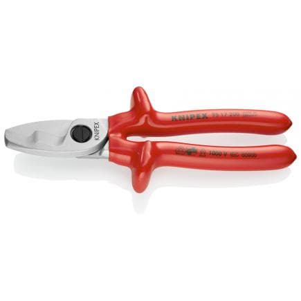 KNIPEX 95 17 200 - Cisaille à câbles avec double tranchant, chromée, poignées isolées par immersion, certifiées VDE