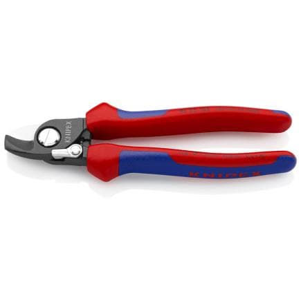 KNIPEX 95 22 165 - Cisaille à câbles, acier bruni, poignées revêtues d'un matériau bi-composant, avec ressort d'ouverture inséré dans l'articulation